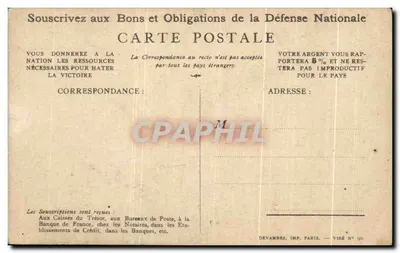 Soldat en action — illustration de propagande pour la Défense nationale — Devambez, Imp. Paris, N° 90 — Verso