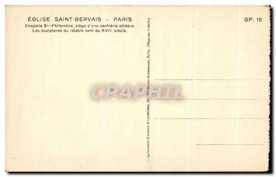 Iglesia de San Gervasio - París — Capilla de Santa Filomena — Editor Mona, n° GP.10 — Reverso