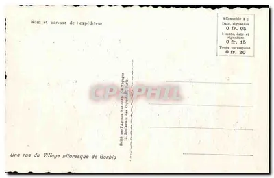 Uma rua do pitoresco vilarejo de Gorbio — Editado pela Agência Nacional de Viagens, 12, Boulevard dos Capuchinhos, Paris — Verso