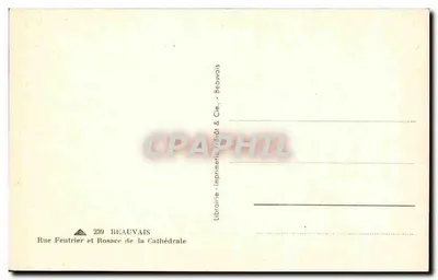 Widok katedry w Beauvais — wydawca drukarnia i księgarnia Rue Feutrrier i Rosace katedry — Rewers