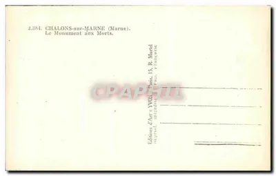 Monumento aos Mortos — Chalons-sur-Marne — Editor Yvon, Paris — Verso