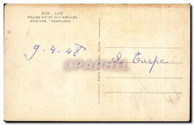 Luz — Igreja dos Templários (séculos XII e XIII) — Edição E. Ormaut - Lourdes, n° 205 — Verso