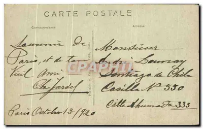 Stara pocztówka Alexandre Millerand Prezydent Rady Ministrów Wybrany Prezydentem Republiki 1920 — Rewers