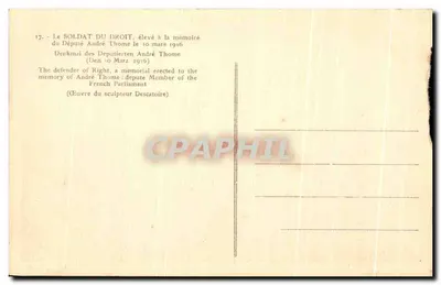 Soldat du Droit — Monument commémoratif — Éditeur : (non imprimé sur la carte) — Verso