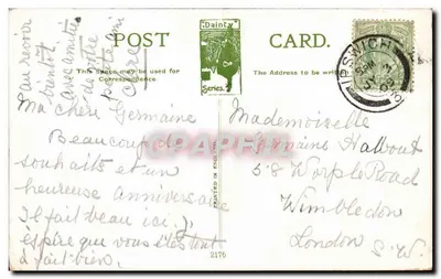 Câmara Municipal e Posto de Correios, Ipswich — editor Dainty, n° 2176 — Verso