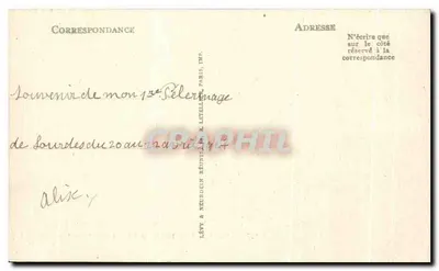 Lourdes — Invoer van de Espianade en de Basiliek — Lév & Neuredein, Drukkerij Parijs — Achterkant