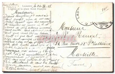 Kościół św. Franciszka — Plac św. Franciszka — Lausanne — Wydawnictwo Art. DEROCHET & DAVID — Rewers