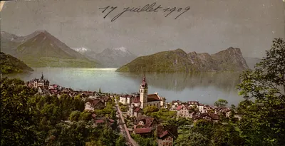 Vilznaus mit Burgestock — vue panoramique du lac et du village — éditeur non identifié, n° de série non visible