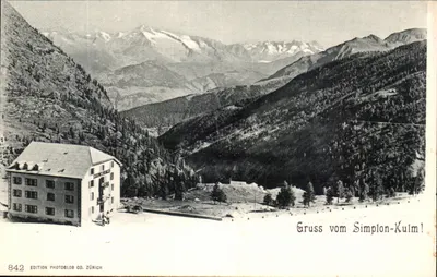 Simplon-Kulm — vista panorâmica com edifício — Edition Photoblob Co. Zürich n°842