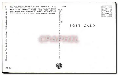 Empire State Building — Nowy Jork — Manhattan Post Card Pub. Co. Inc. — Rewers