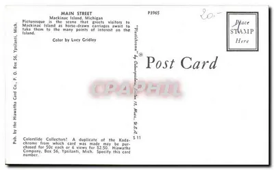 Main Street — Mackinac Island, Michigan — Hiawatha Card Co. — Verso