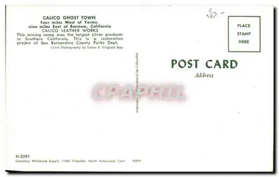 Calico Ghost Town — Calico Leather Works — Columbia Wholesale Supply, H-3291 — Verso