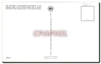 Mt. Whitney — 14.495 pies — Distribuida por Bob Ball, Visalia, California — Reverso