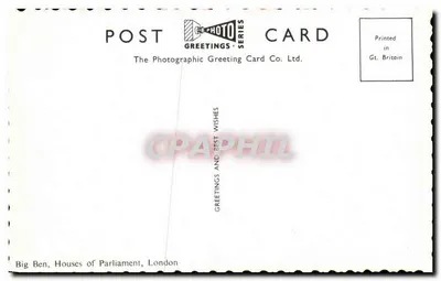 Big Ben, Houses of Parliament — vue aérienne — The Photographic Greeting Card Co. Ltd. — Rückseite