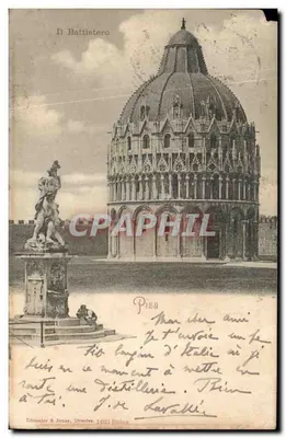 Bilhete postal antigo Batistério de Pisa