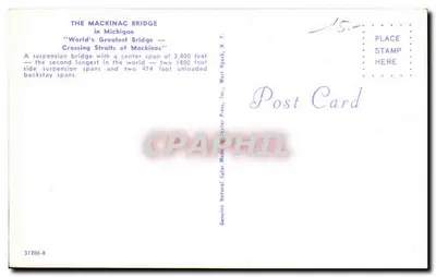 O ponte Mackinac — Michigan — editor West Nyack Press, Inc., n° 31206-B — Verso