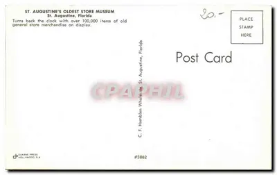 Loja geral antiga — manequim com bigode vermelho — editor C.F. Hamblen, n°3862 — Verso