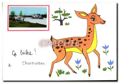 Chartrettes — vista do ponte sobre a Sena — desenho de cervo