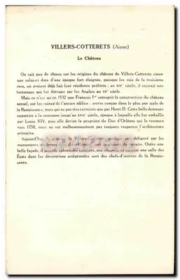 Villers-Cotterets (Aisne) — O Castelo — Coleção da Solution Pauvreurberge, 4ª Série — Verso
