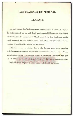 Os Castelos do Périgord — Le Claud — Coleção da Solide Pauwuberge, 10ª Série — Verso