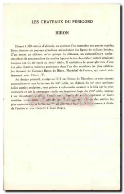 Os Castelos do Périgord — Biron — Coleção da Solution Pauaumberge, 9ª Série — Verso