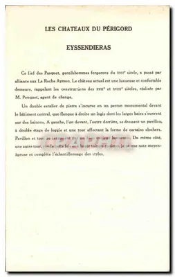 Castelo de Eyssendieras — Os Castelos do Périgord — 10ª Série, Coleção da Solution Pautauberge — Verso