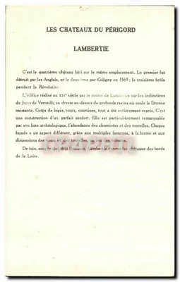 I Castelli del Périgord — Castello di Lambertié — Collezione della Soluzione Pauaumotier, 9a Serie — Verso