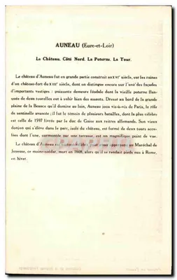 Auneau (Eure-et-Loir) — O Castelo — Coleção da Solution Parisberge — 3ª Série — Verso
