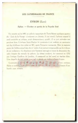 EVRON (Mayenne) — Igreja (Torre e parte da Fachada Sul) — Coleção da Sororius Pautaubege, 5ª Série — Verso