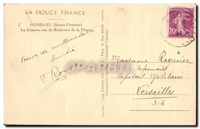 La Bidassoa vista dal Boulevard de la Plage — Hendaye (Basse-Pyrénées) — Les Éditions d'Art 'N.Y.' Parigi — Verso