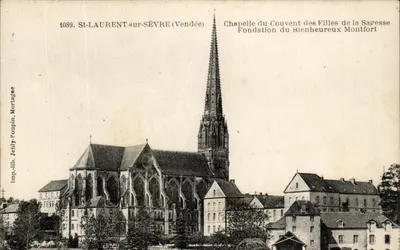 St-Laurent-sur-Sèvre (Vendée) — Kaplica klasztoru Dziewic Sageszy, Założenie Bienawego Montforta — Imp. Jehly-Poupin, Mortugae