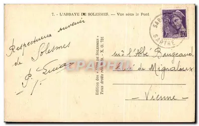 Abbatia Solesmes — Widok z mostu — Wydawnictwo 'Ants de Solesmes' nr 7 — Rewers