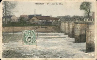 Bilhete postal antigo Vierzon Deversoir du Cher