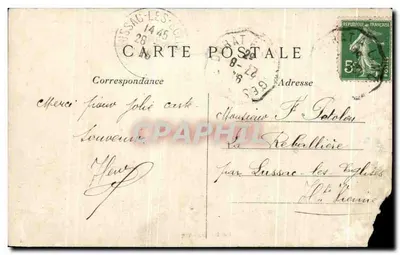 Tarjeta postal antigua Ussy sur Marne El Teniente Schlumberger al volante de su Deperdussin durante su escala del 18 de abril de 1912 — Reverso