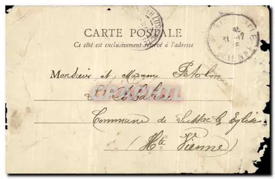 Bilhete postal antigo Montmorillon A Cidade Alta vista tirada da direita da Gartempe abaixo do velho ponte — Verso