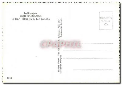 Le Cap Fréhel widziany z Fortu La Latte — Côte d'Émeraude — Wydawnictwo Greff — Rewers