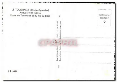 Tourmalet (Wysokie Pireneje) — Wysokość 2114 metrów — Wydawnictwo Sztuki, Paryż — Rewers