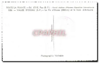 Vale de Ossau — O Pic d'Ossau (2885 m.) e o trem de Artouste — Ed. JOVE, Pau (B.P.) — Verso