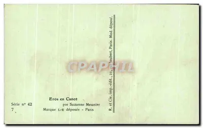 Eros na kajaku — seria n° 42 — autor: Suzanne Meunier, Paryż — Rewers