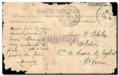 Bilhete postal antigo Canton do Dorat Castelo do Ris Chauver Comuna de Azat le Ris — Verso