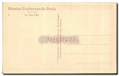 A Torre Eiffel — decorada com luzes — Les Éditions d'Art Yvonne, Paris — Verso