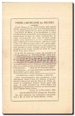 Nossa Senhora dos Doentes — Vichy — Paróquia de São Blas — Verso