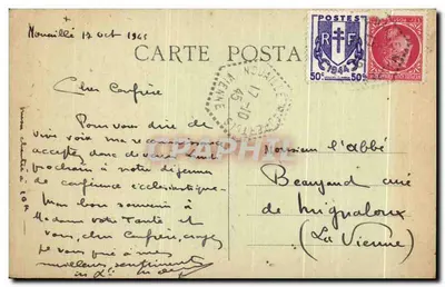 Bassac (Charente) — Facha da Igreja Abbatial, século XII — Foto-edição A. Gilbert — Verso