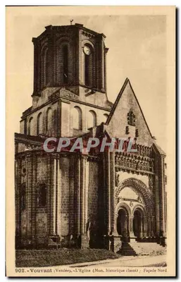 Vouvant (Vendée) — A Igreja (Monumento Histórico Classificado) — Fachada Norte — Fototipo Jehly-Poigné, Mortagne