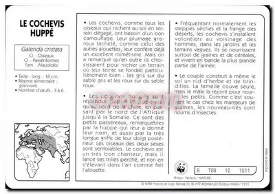 Le Cochevis Huppé — WWF France e ATP-ROMBALDI Éditeur — n° 1511 — Verso