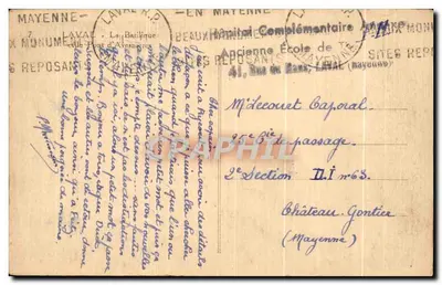 Stara pocztówka Mayenne — Bazylika i most w Avesnieres — Rewers