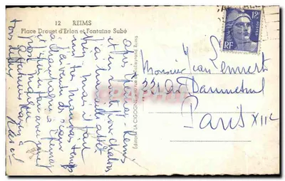 Place Drouet d'Erlon i Fontaine Subé — Reims — Wydawca LA CIGOGNE — Rewers