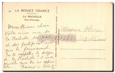 La Rochelle — Port do zatonięcia — Wydawnictwo Art YVON, Paryż — Rewers