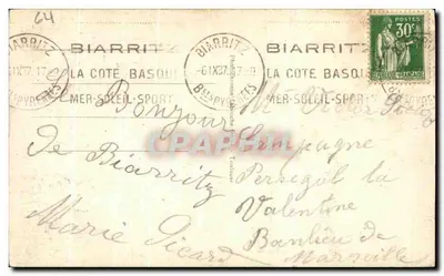 Biarritz - Sobre a areia na grande praça — editor L. F. Roucoux, n° 1192 — Verso