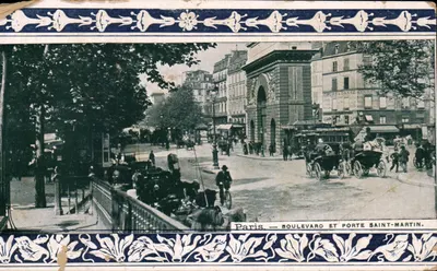 Bilhete postal antigo Paris Boulevard e Porta Saint Martin